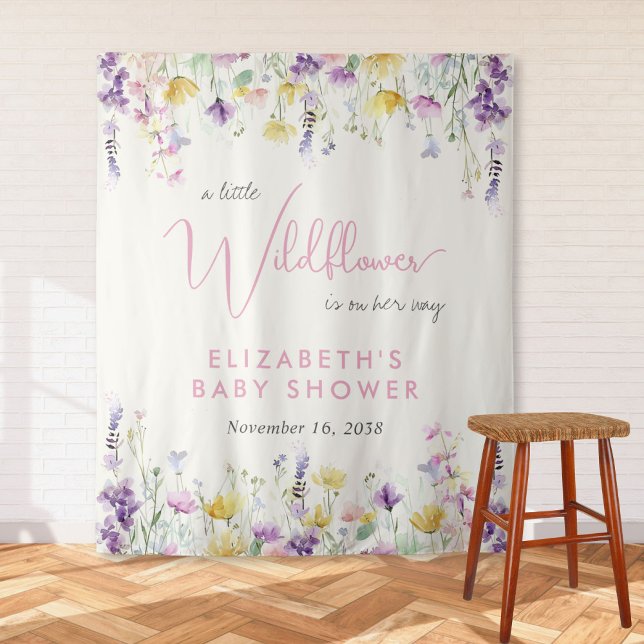 Tapete De Parede Boho Wildflower Watercolor Baby Shower Welcome (Boho Wildflower Watercolor Baby Shower Welcome Tapestry)