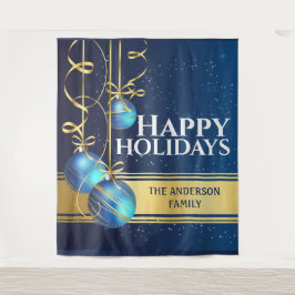 Tapete De Parede Bolas douradas azuis fita bonita cumprimentos de N