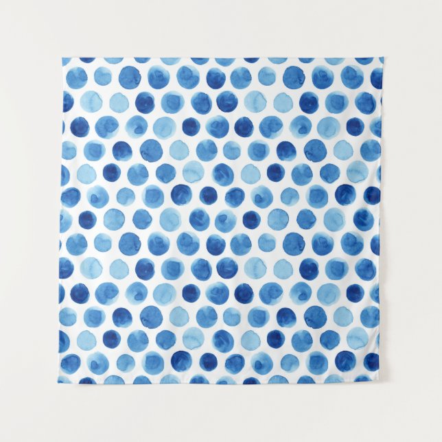 Tapete De Parede Bolinhas azuis, padrão uniforme de aquarela. (Frente)