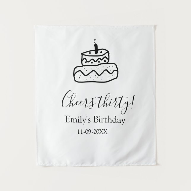 Tapete De Parede Bolo de aniversário de trinta anos esboço à mão pr (Frente)