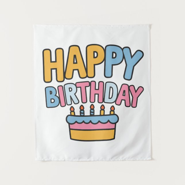 Tapete De Parede Bolo de Aniversário Feliz (Frente)
