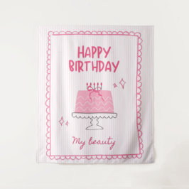 Tapete De Parede Bolo de Aniversário Rosa Fofo "Feliz Aniversário M