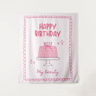 Tapete De Parede Bolo de Aniversário Rosa Fofo "Feliz Aniversário M