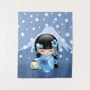 Tapete De Parede Boneca de Kokeshi do inverno - menina de gueixa