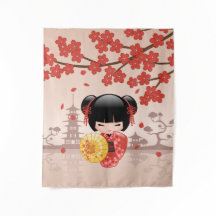Boneca Kokeshi Sakura Vermelha - Geisha Japonesa F