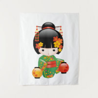 Boneca Kokeshi verde Kimono Geisha