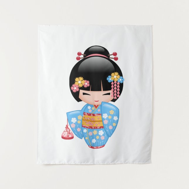 Tapete De Parede Boneca Maiko Kokeshi - Garota Geisha Japonesa Fofa (Frente)