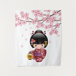 Tapete De Parede Boneca Sakura Kokeshi - Garota Geisha Japonesa Bon