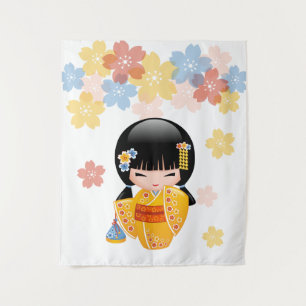 Tapete De Parede Boneca Summer Kokeshi - Garota Kimono Geisha Amare