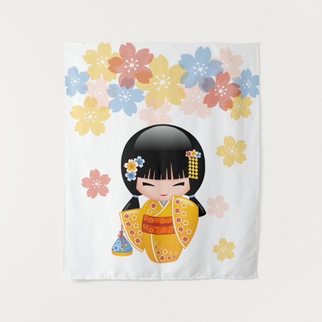 Tapete De Parede Boneca Summer Kokeshi - Garota Kimono Geisha Amare (Frente)