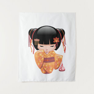 Tapete De Parede Boneca Ume Kokeshi - Garota Geisha Japonesa do Pês