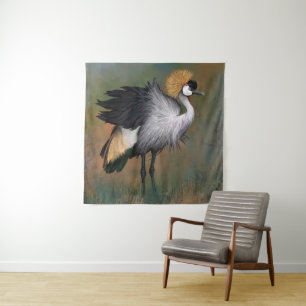 Tapete De Parede Bonita Cinza Crowned Crane - Arte de Pintura Migra