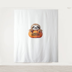 Tapete De Parede Bonita Sloth sentada numa Pumpkin. Texto Feliz Hal