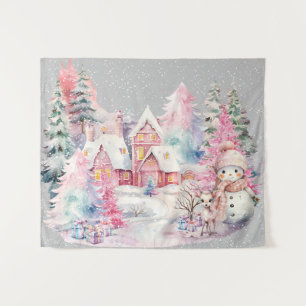 Tapete De Parede Bonita Snowman Winter Wonderland Rosa
