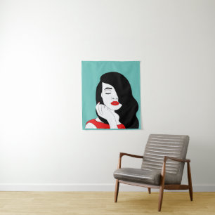 Tapete De Parede Bonito Cabelo Escuro, Mulher vermelha, batom Makeu