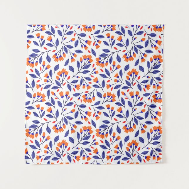 Tapete De Parede Bonito padrão uniforme de pequenas flores laranja (Frente)