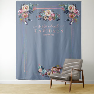 Tapete De Parede Booth de Fotos Chic Dusty Blue Rosa Floral Rose Go