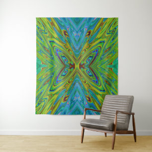Tapete De Parede Borboleta Abstrata Chartreuse e Azul Trippy