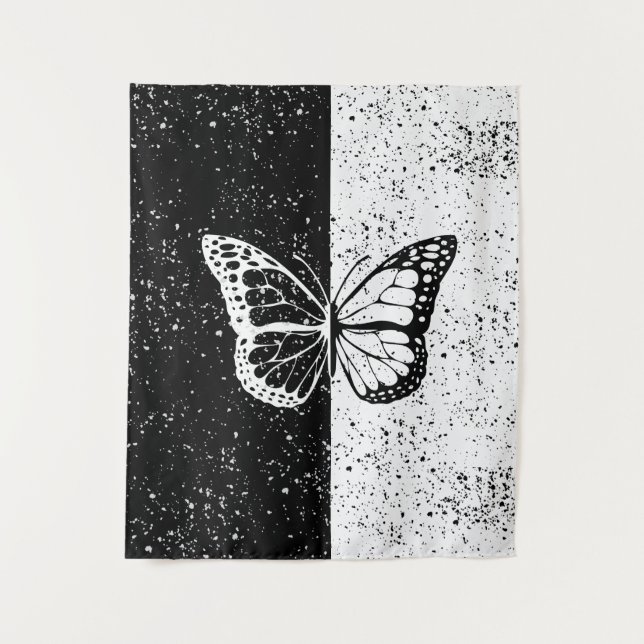 Tapete De Parede Borboleta Elegante Stars Black White Day and Night (Frente)