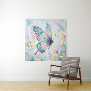 Tapete De Parede Borboleta Floral Colorida em Aquarela