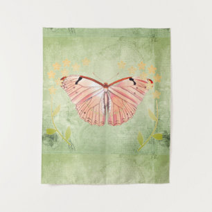 Tapete De Parede Borboleta rosa sobre fundo verde