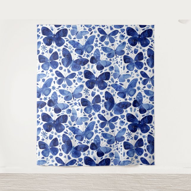 Tapete De Parede Borboletas Aquarela Azul (Frente)