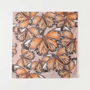 Tapete De Parede Borboletas do Almirante Vermelho Fundo Rosa