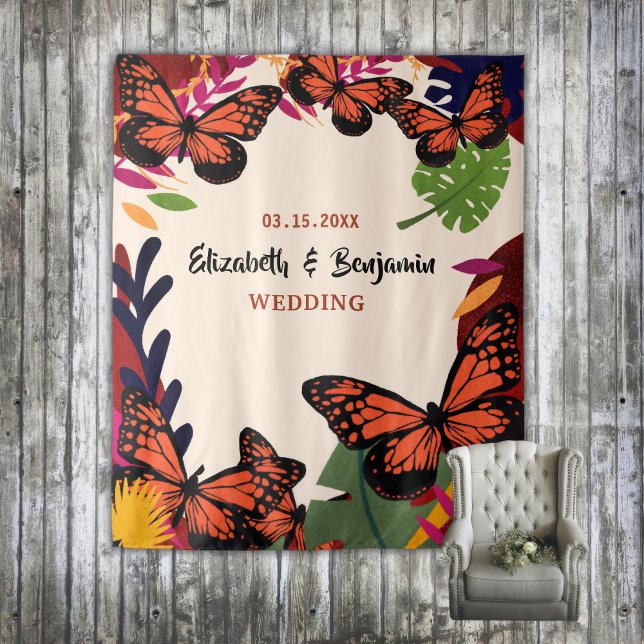 Tapete De Parede Borboletas Florais De Casamento Foto (Wedding Floral Butterflies Nature Photo Backdrop)