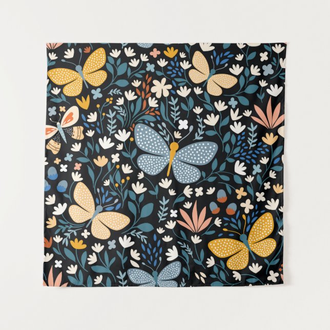 Tapete De Parede Borboletas Florais: Mão Desenhada Sem Costura. (Frente)