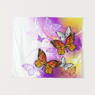 Tapete De Parede Borboletas Monarcas em Fundo Roxo