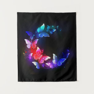 Tapete De Parede Borboletas Neon Night brilhantes sobre fundo preto