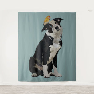 TAPETE DE PAREDE BORDER COLLIE & PÁSSARO DOURADO