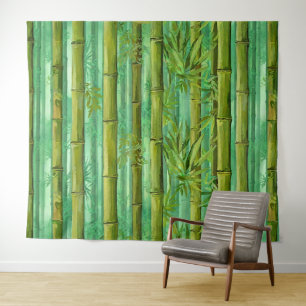 Tapete De Parede Bosque de Bambu Matizes de Verdes Quentes e Frios