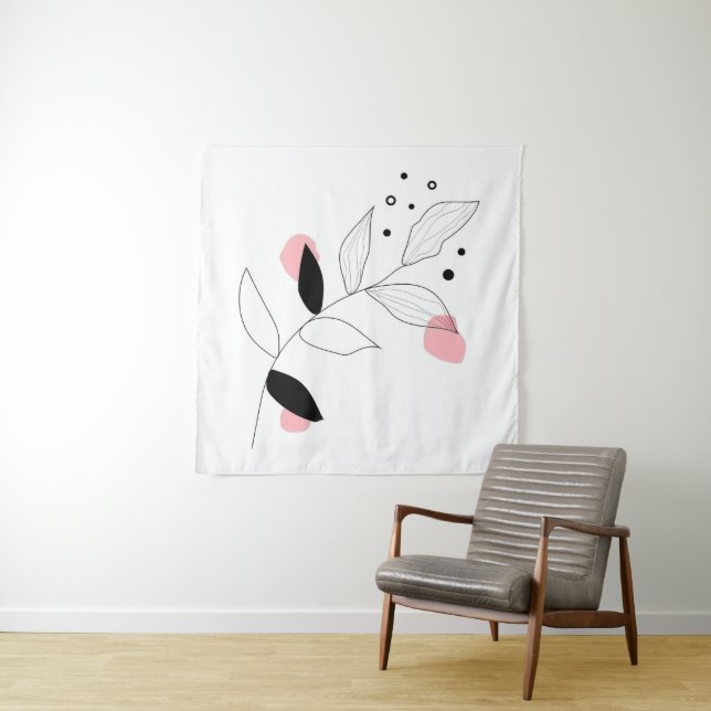 Tapete De Parede Botânica Suave - Arte em Linha Mínima Folha com Ro (In Situ)