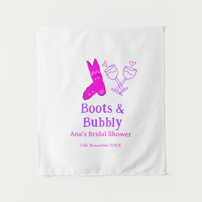 Tapete De Parede Botas & champanhe espumante rosa chá de noiva (Frente)