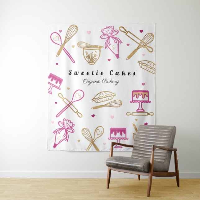 Tapete De Parede Branca e Dourado, cor divertida de Baking e utenss (In Situ)