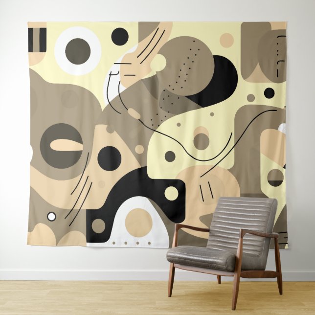 Tapete De Parede Branco bege preto, formas caprichosas design moder (In Situ (Horizontal))