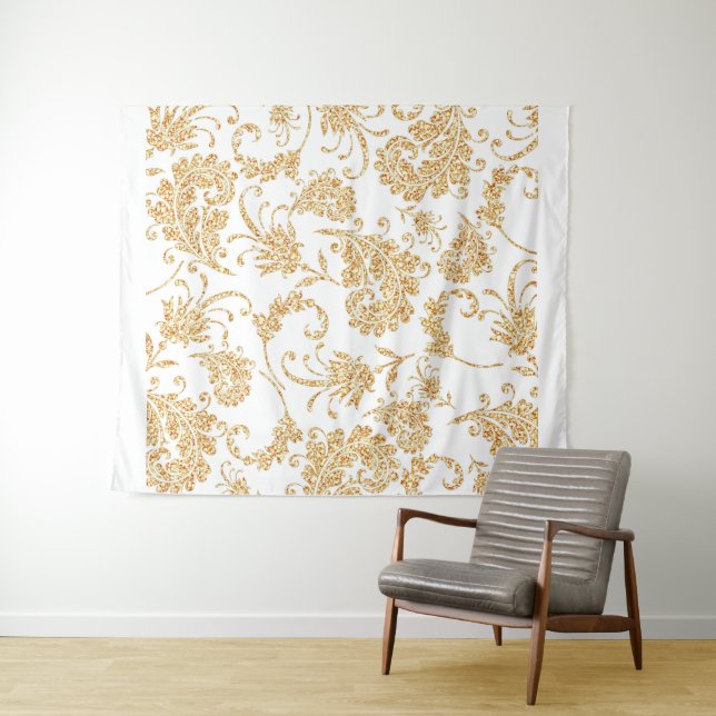 Tapete De Parede Branco Floral Elegante Dourado (In Situ (Horizontal))