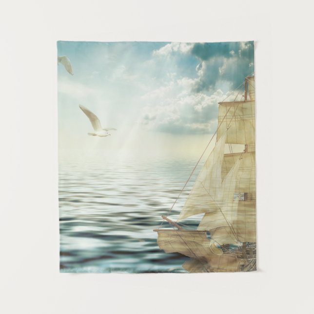 Tapete De Parede Brigantine Sailboat & Seagulls (Frente)