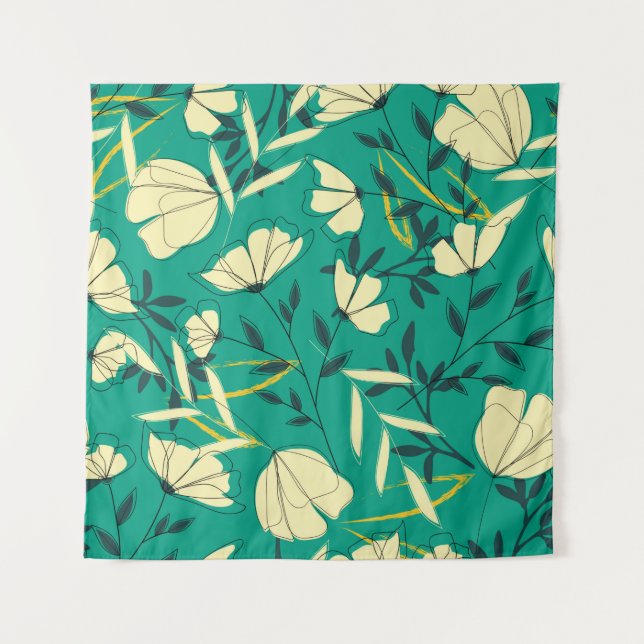 Tapete De Parede Bright tropical seamless pattern with leaves and p (Frente)