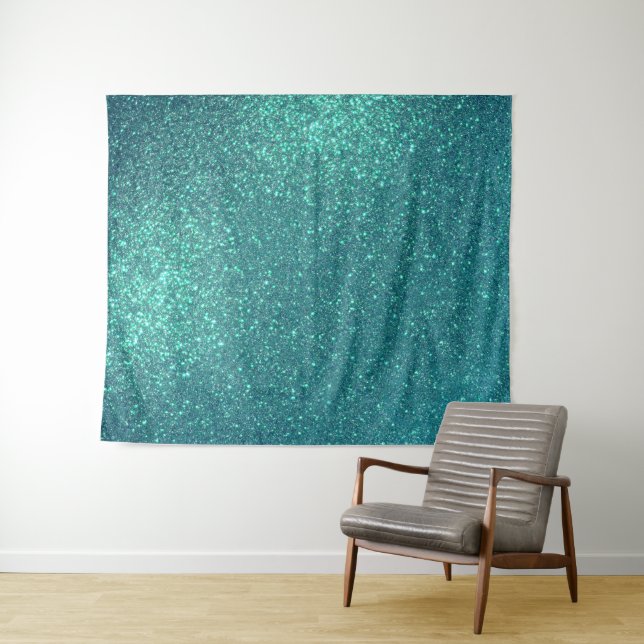 Tapete De Parede Brilhante Azul-Teal Elegante Chic (In Situ (Horizontal))