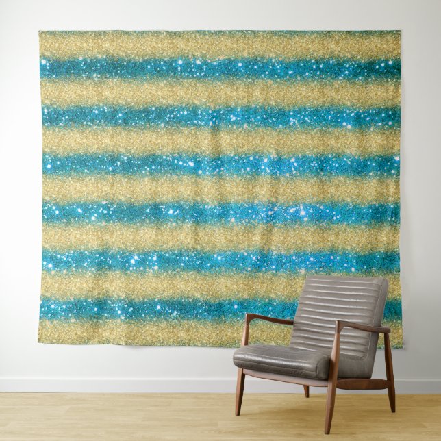 Tapete De Parede Brilho Azul Luxo Dourado (In Situ (Horizontal))