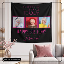 Brindemos aos 60 anos 3 Fotos Preto Rosa Elegante