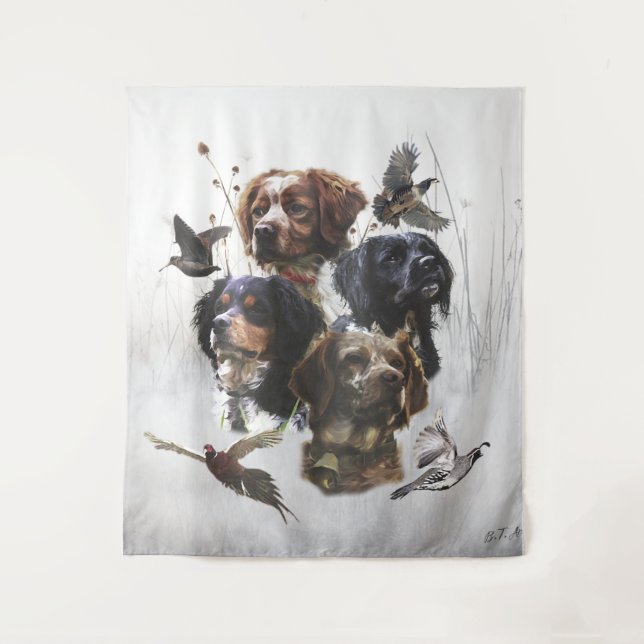 Tapete De Parede Brittany Spaniels , Estação de Caça de Pássaros (Frente)