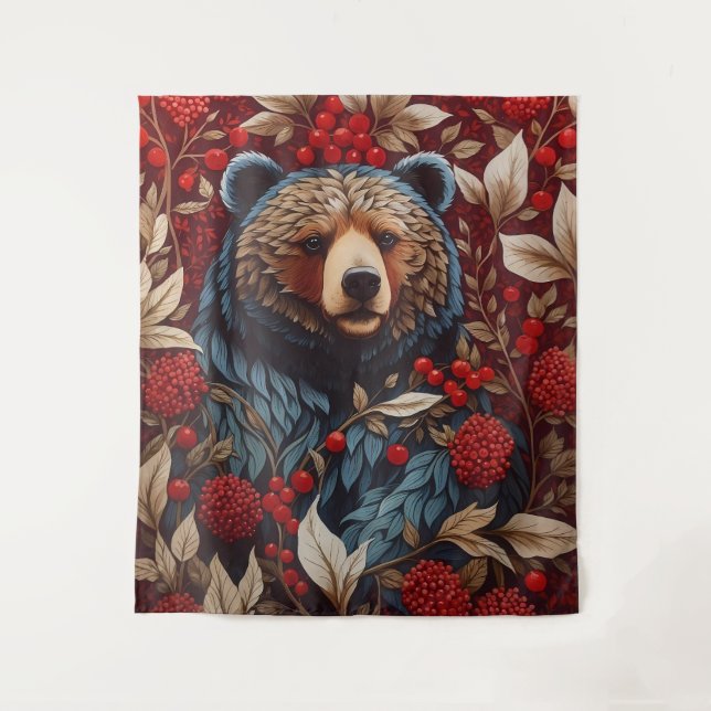 Tapete De Parede Brown Bear Red Berries William Morris Inspirou (Frente)