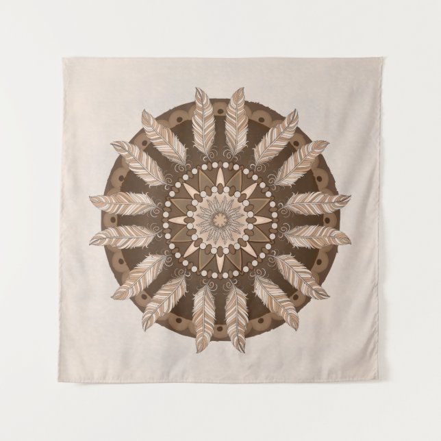 Tapete De Parede Brown Earth Tones Feather Mandala (Frente)