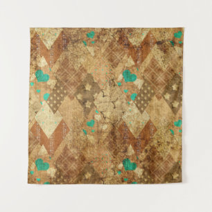 Tapete De Parede Brown Grunge Quilt Stars Hearts