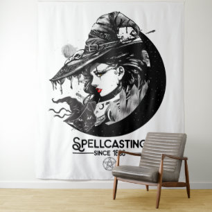 Tapete De Parede Bruxa Bonita & Gato Preto Feitiçaria Wiccan Wicca