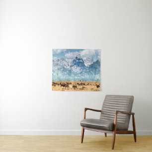 Tapete De Parede Búfalo abaixo das montanhas grandes de Teton