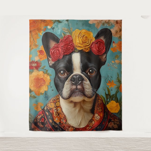 Tapete De Parede Buldogue francês como Frida Kahlo (Frente)